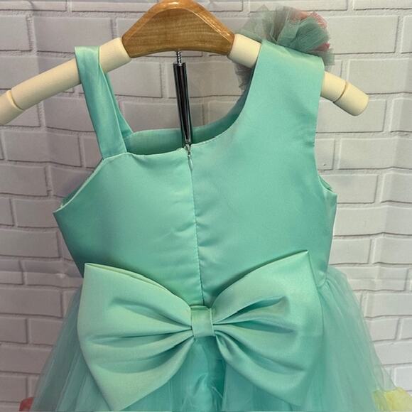 Elegant Princess Green Party Dress Size 110 US 3T-4T Tulle Bow Sequin Dress - Picture 12 of 15